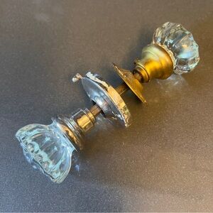 Antique Crystal Glass and Brass 12 Point Victorian Locking Bathroom Door Knob 2